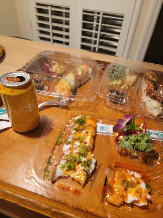 A table with several different types of food on it.