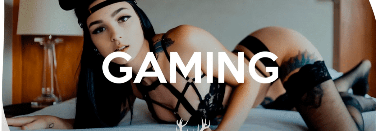 Woman in lingerie playing video games.