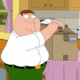 Peter Griffin opening a cardboard box.